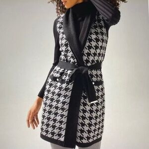 White House Black Market Open Front Sweater Vest Houndstooth Size M
